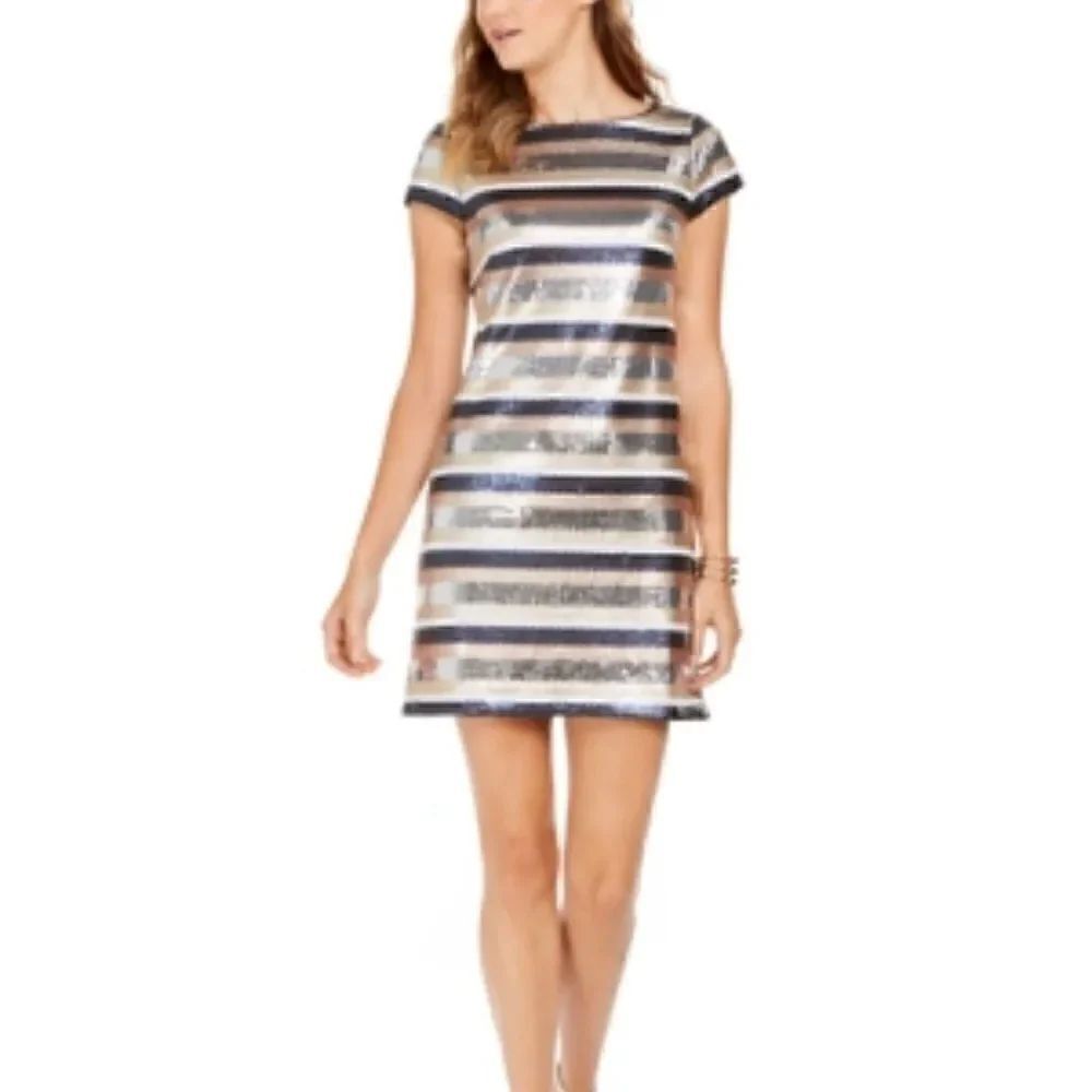 Vince Camuto Sequined Striped Bodycon Dress Sz 4